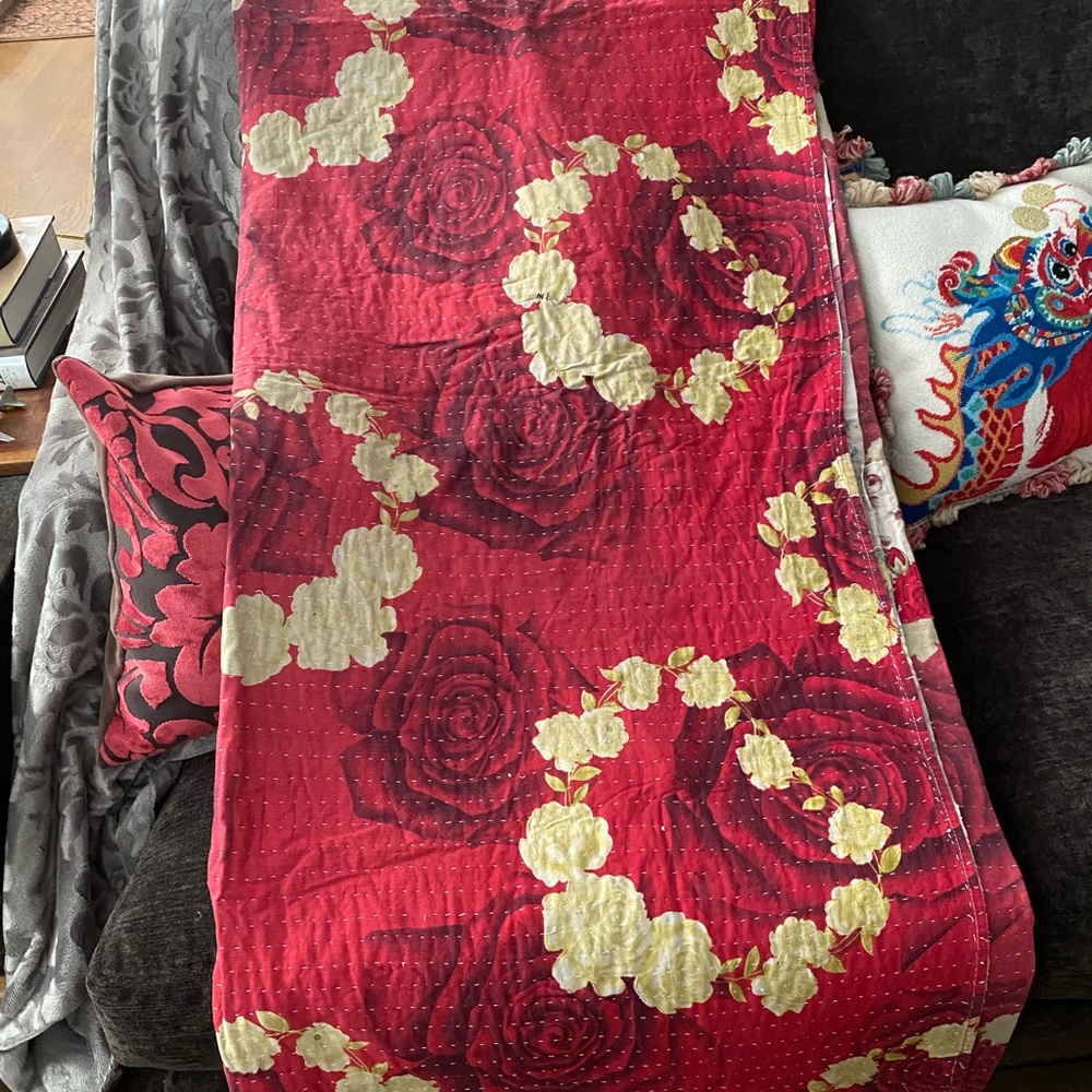 Kantha Quilt Throw Blanket Indian Cotton Boho Art Reversible